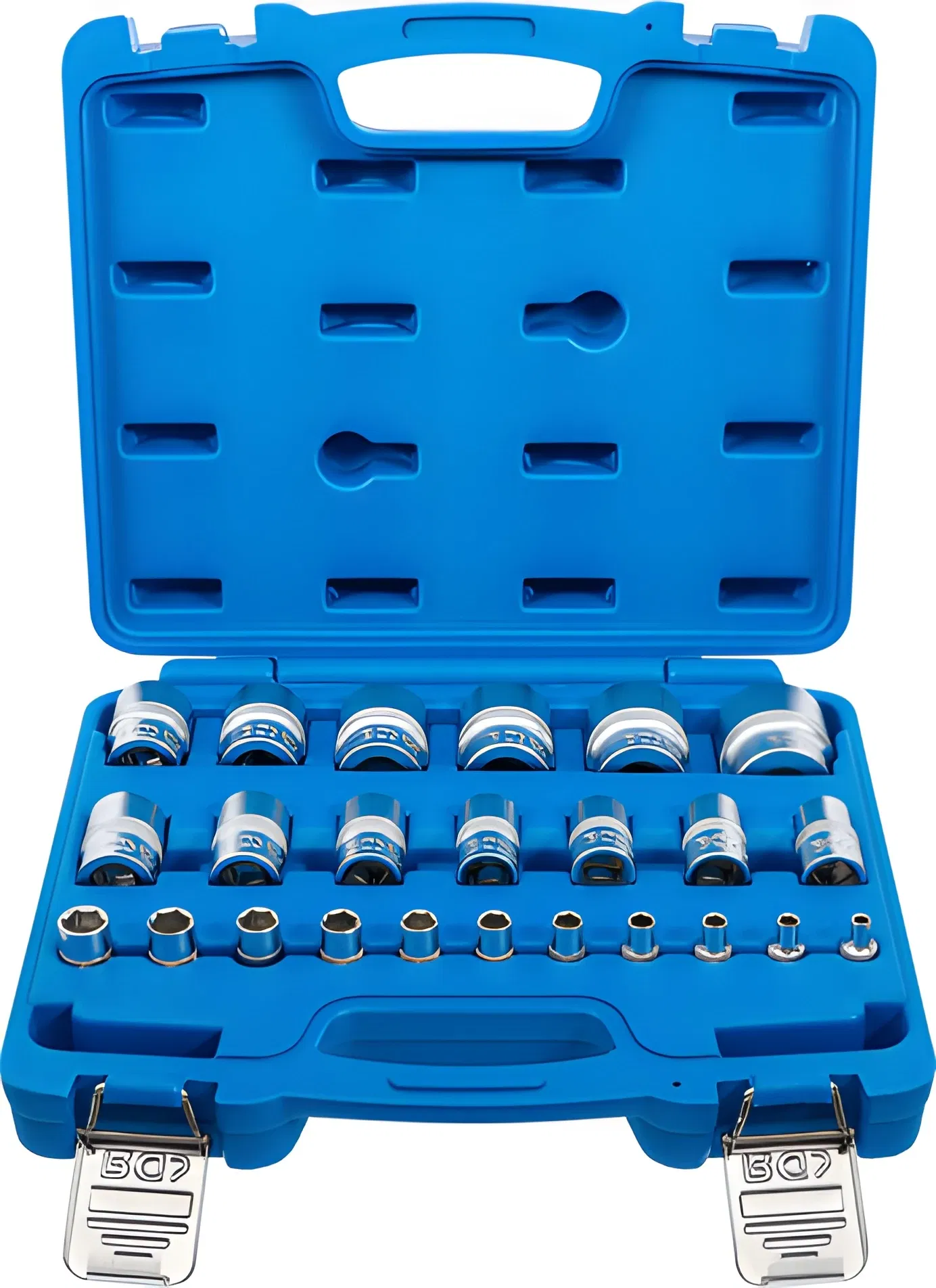 BGS Technic 9-2246 1/4"-os és 1/2"-os 6 lapú rövid dugókulcs készlet, colos, 24 részes termék fő termékképe